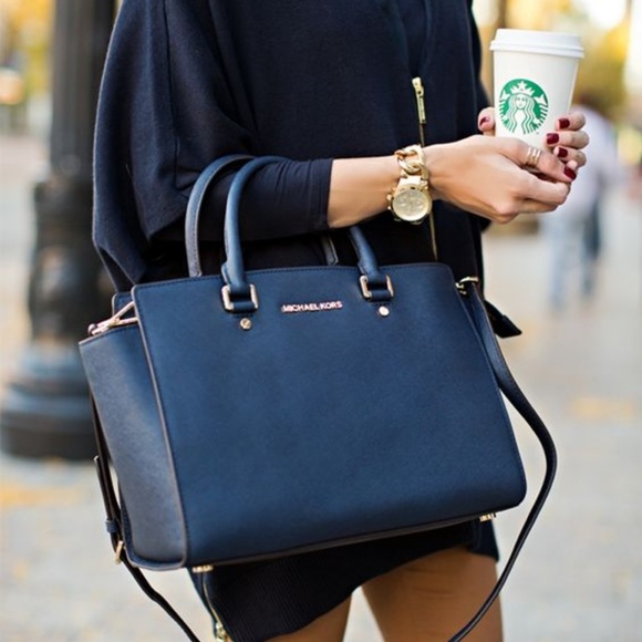 Michael Kors Bags | Navy Selma Medium Satchel | Poshmark